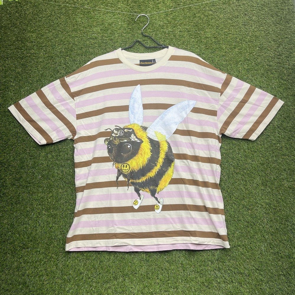 Drew House Mens Large Neapolitan Striped Bizzy Bee Short Sleeve y2k Boxy Casual